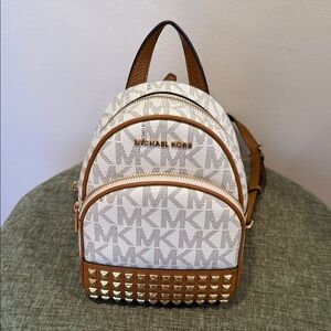 Michael Kors Monogram Backpack with Gold Studs